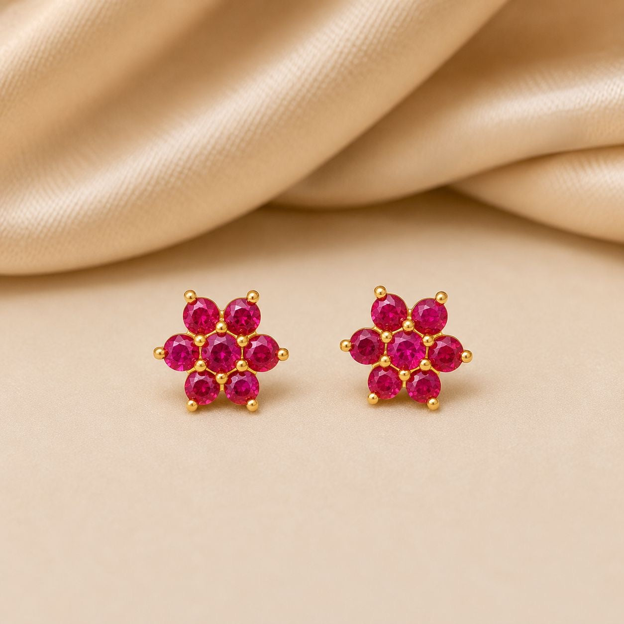 Ruby/Pink Stone Floral Studs