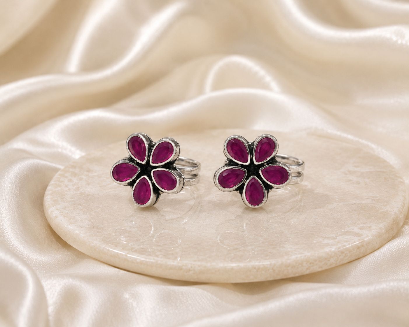 Five-Petal Ruby Floral Toe Ring