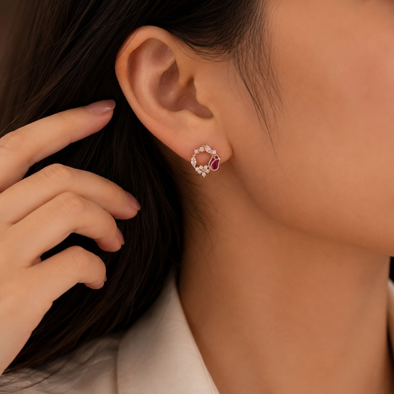 Scarlet Tulip Bloom Studs