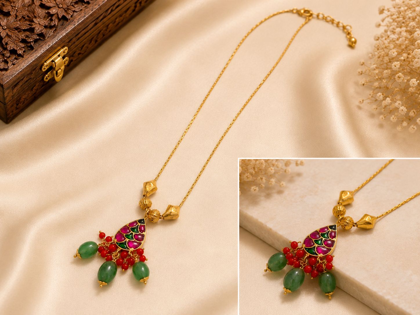 Emerald Ruby Bloom Necklace