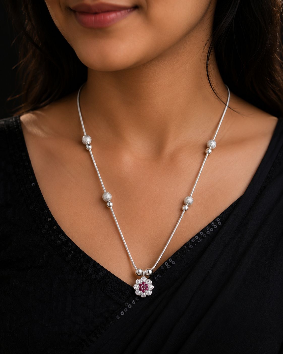 Ruby Bloom Silver Chain